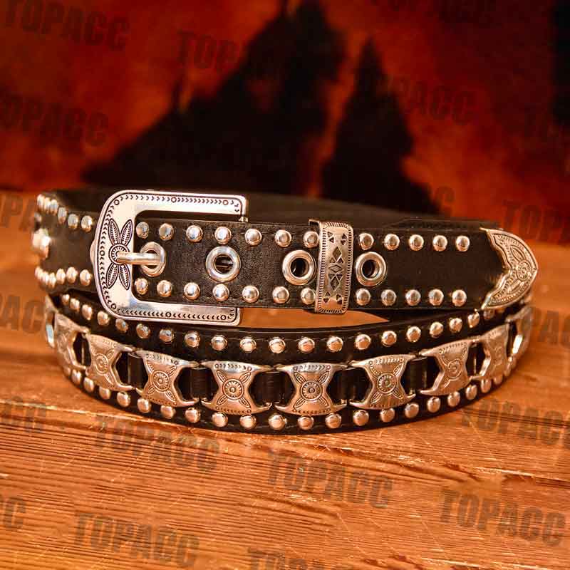 Cintos de rebite TOPACC Western Super Concho para homens e mulheres Cowboy Cowgirl Country