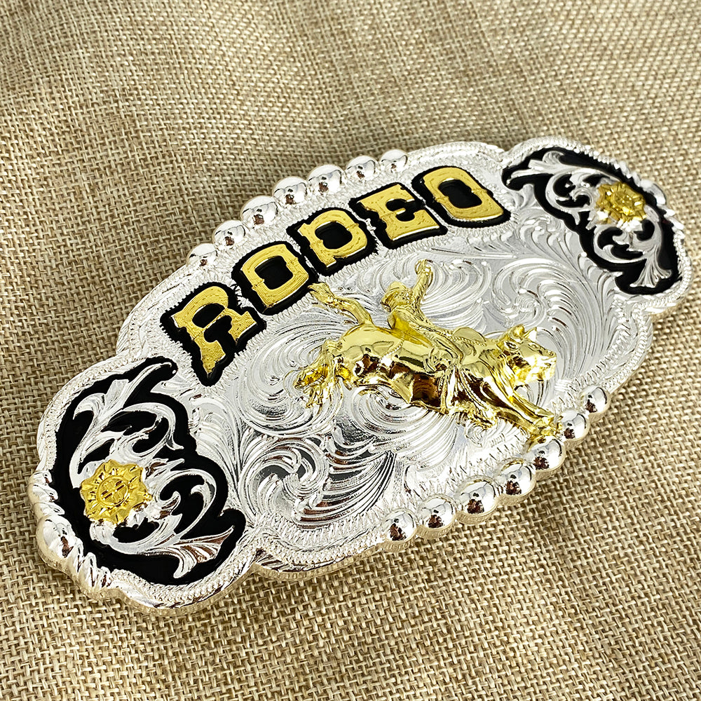 TOPACC Western Genuine Leather Pattern Tooled Belt - Rodeo Grabado Flor Cinturón Hebilla