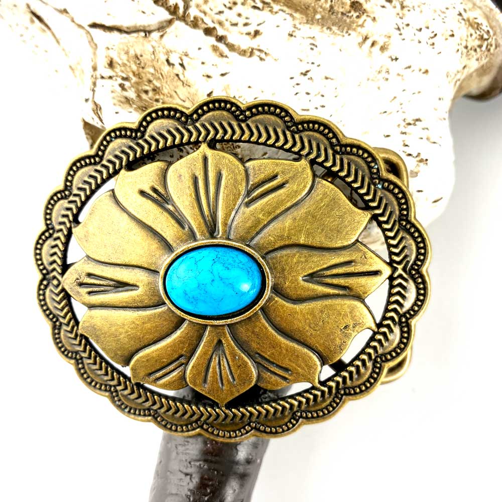 TOPACC Western turquesa padrão de flores Cowboy Cowgirl fivela de cinto cobre/bronze