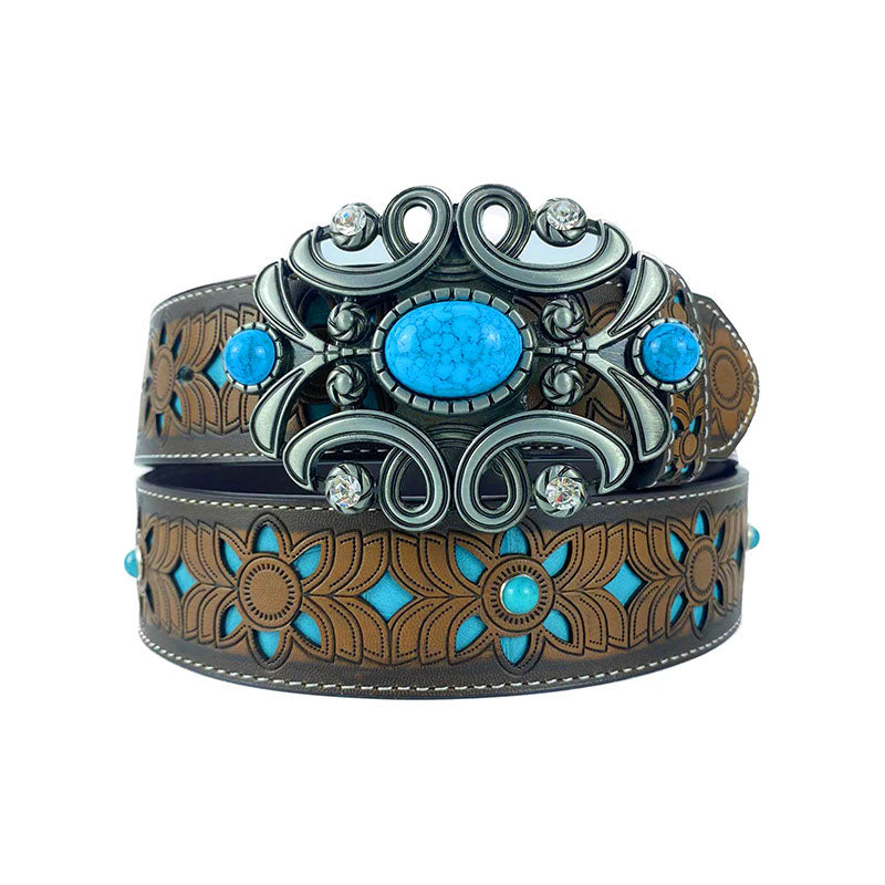 Cintos TOPACC Western Turquesa - Oval Esqueleto Turquesa Fivela Cobre/Bronze