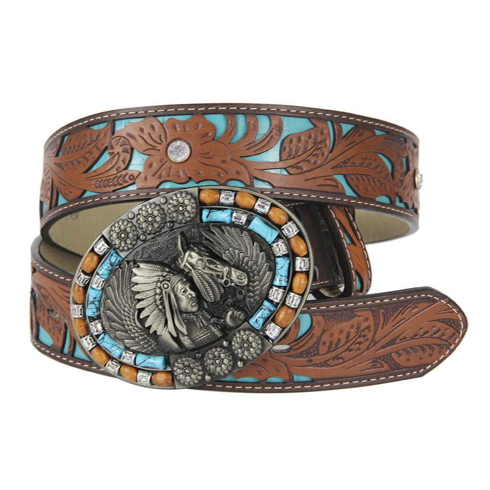 TOPACC Western Turquoise Belts - Turquoise Indians Belt Buckle Cobre/Bronce