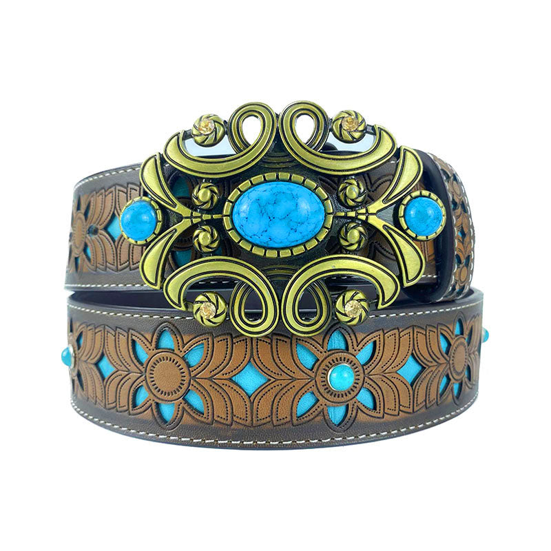 Cintos TOPACC Western Turquesa - Oval Esqueleto Turquesa Fivela Cobre/Bronze