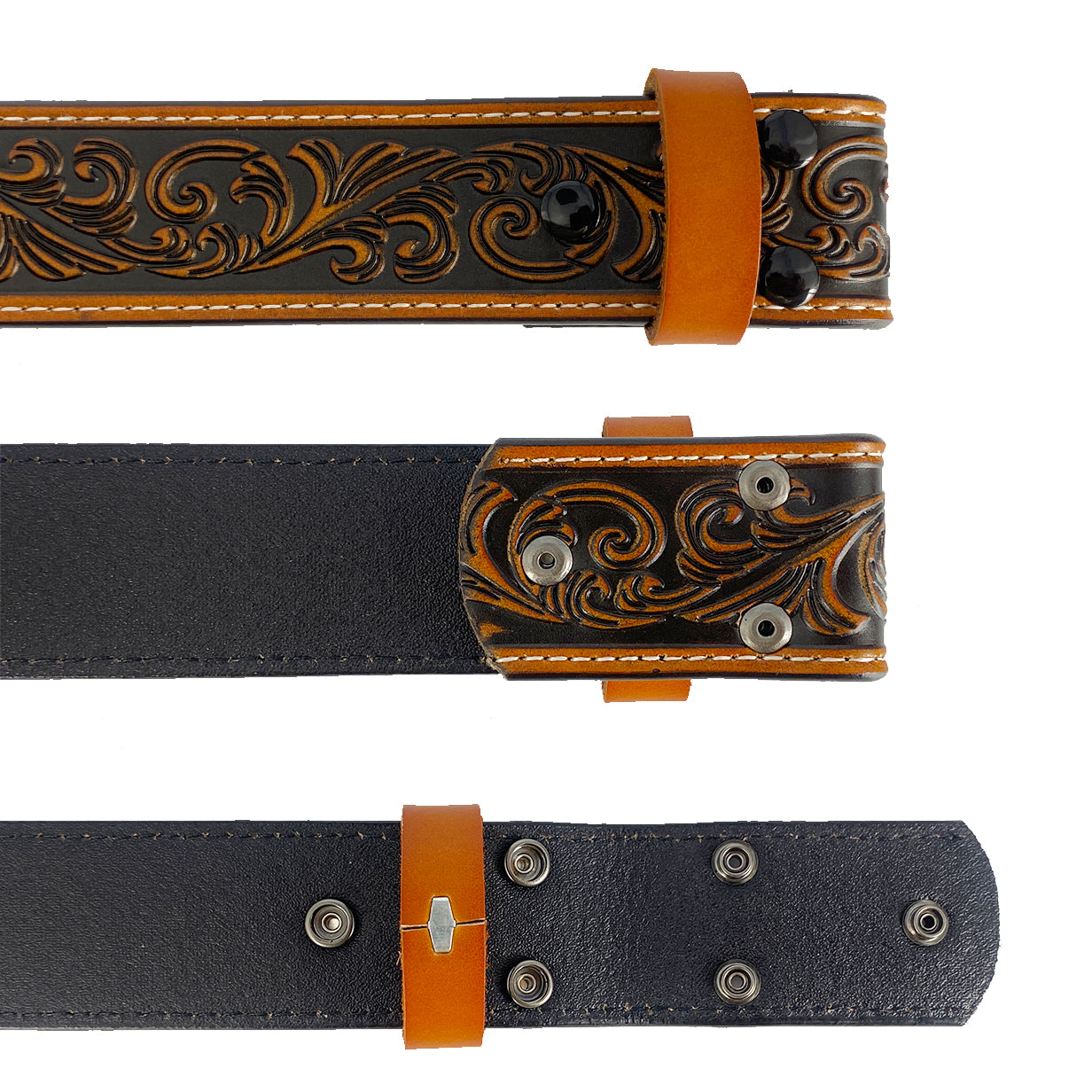 TOPACC Western Genuine Leather Pattern Tooled Belt-3D Cross Horses Prayer Buckle