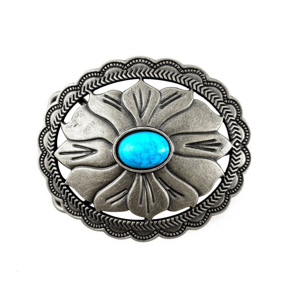 TOPACC Western turquesa padrão de flores Cowboy Cowgirl fivela de cinto cobre/bronze