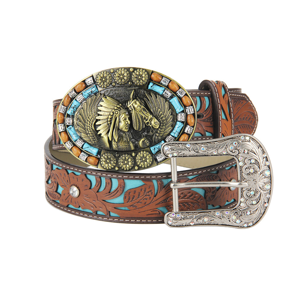 TOPACC Western Turquoise Belts - Turquoise Indians Belt Buckle Cobre/Bronce