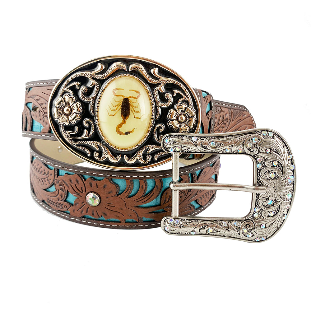 TOPACC Western Turquoise Belts - Luminous Stone 3D Scorpion Cinturón Hebilla Cobre/Bronce