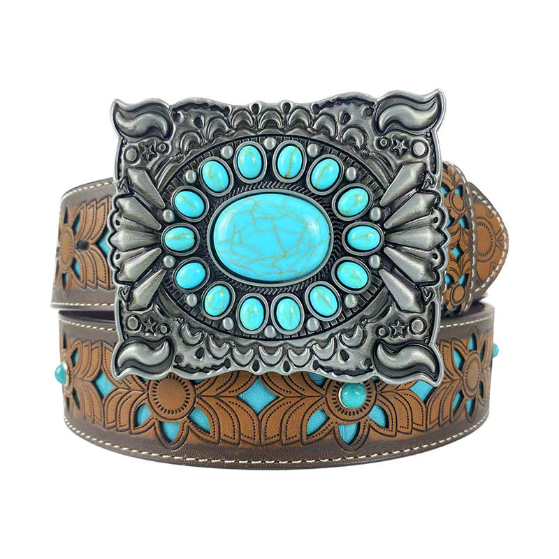TOPACC Western Turquoise Belts - Square Turquoise Buckle#1 Copper/Bronze