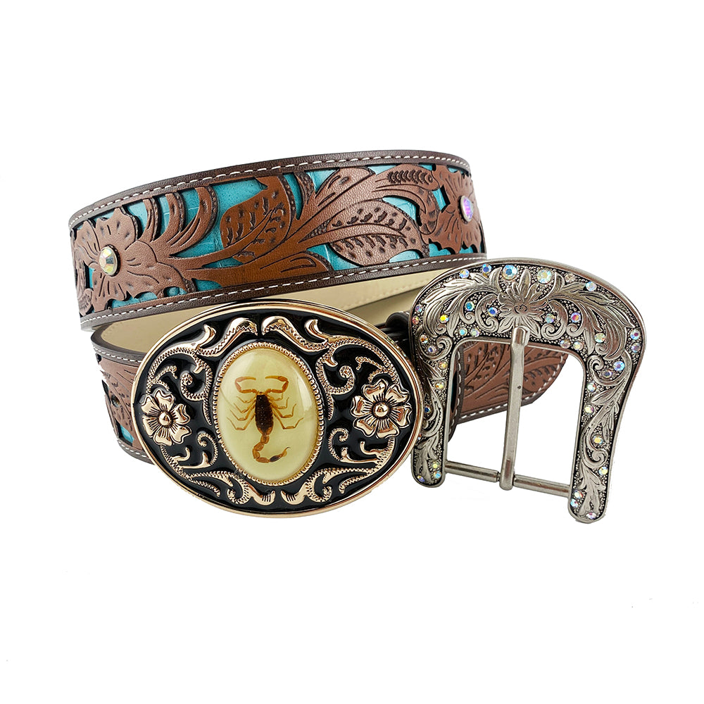 TOPACC Western Turquoise Belts - Luminous Stone 3D Scorpion Cinturón Hebilla Cobre/Bronce