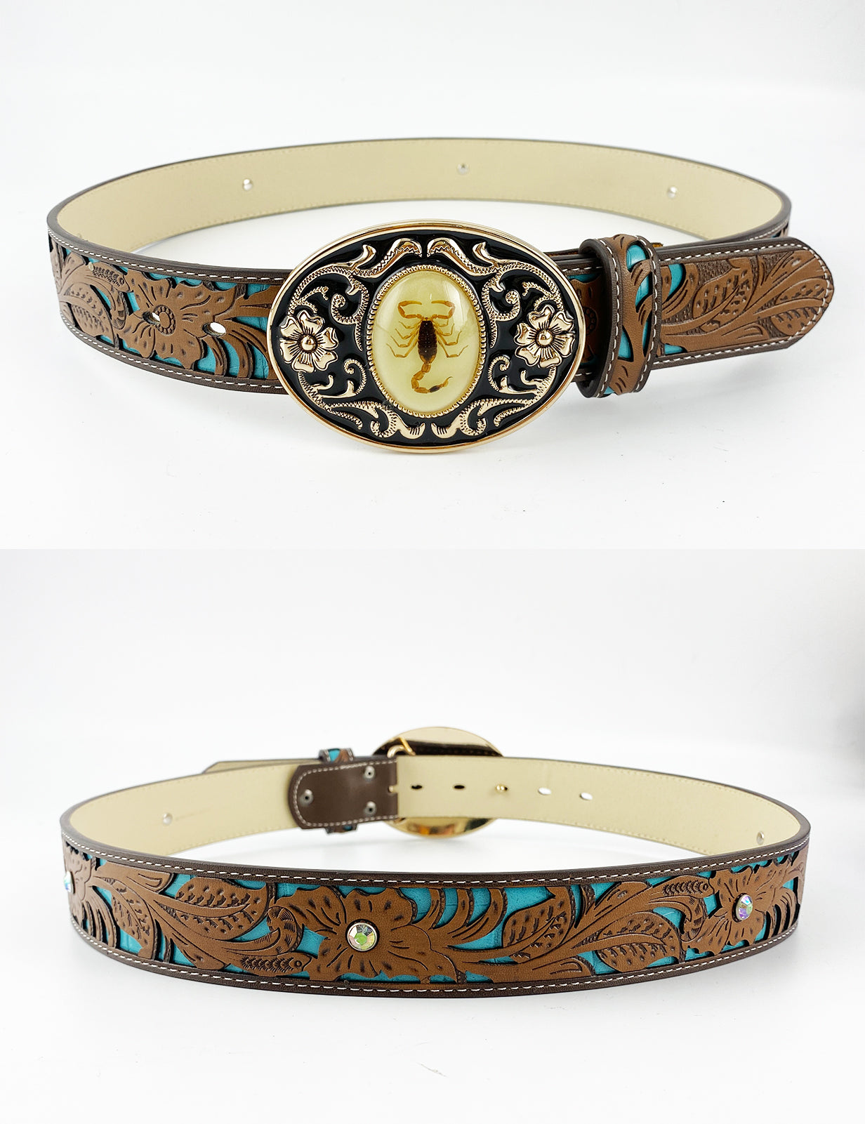 TOPACC Western Turquoise Belts - Luminous Stone 3D Scorpion Cinturón Hebilla Cobre/Bronce