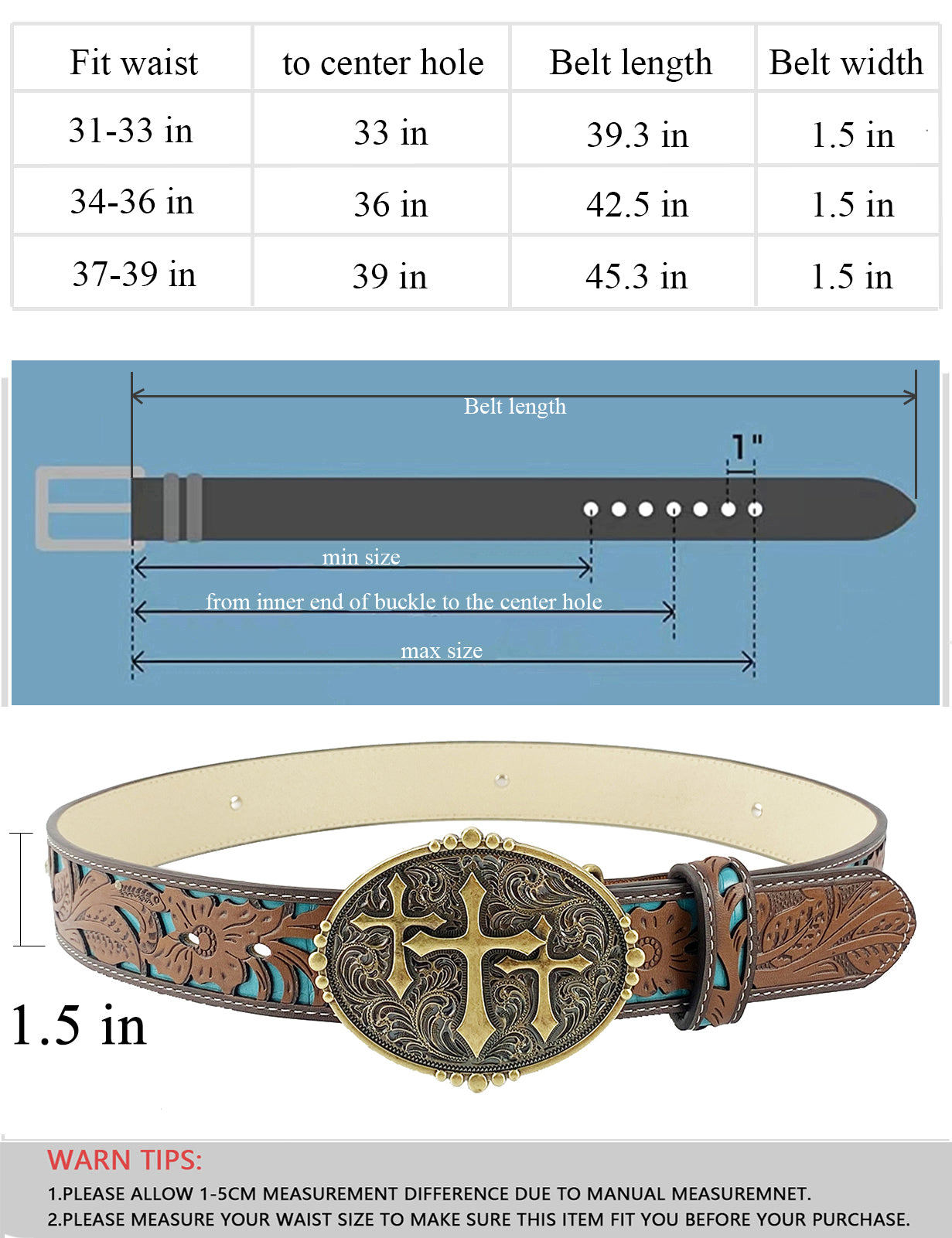 TOPACC Western Turquoise Belts - Three Cross Belt Buckle Copper/Bronze