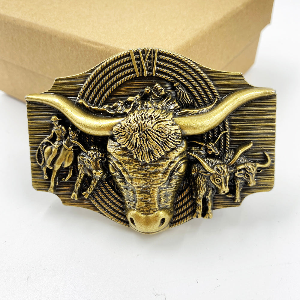 TOPACC Western Longhorn Cow Belt Fivela Equitação Cobre/Bronze