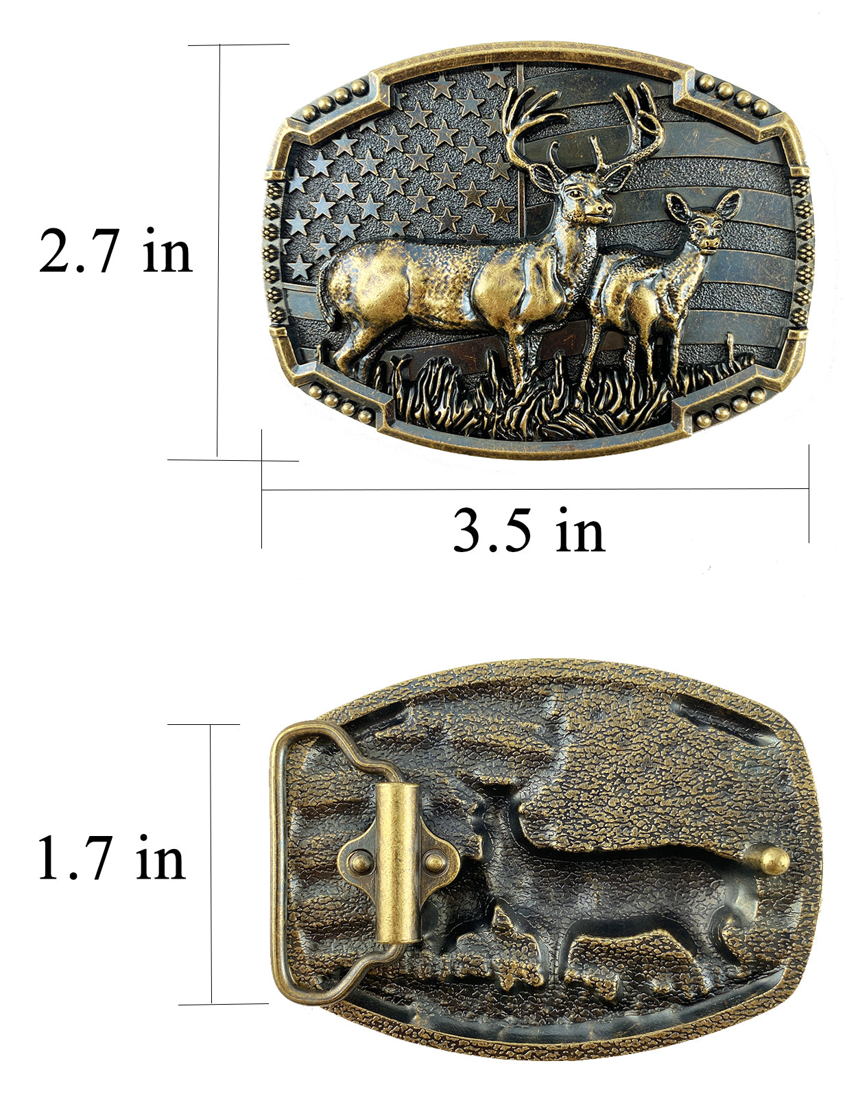 TOPACC Western Deer American flag Belt Buckle Copper/Bronze
