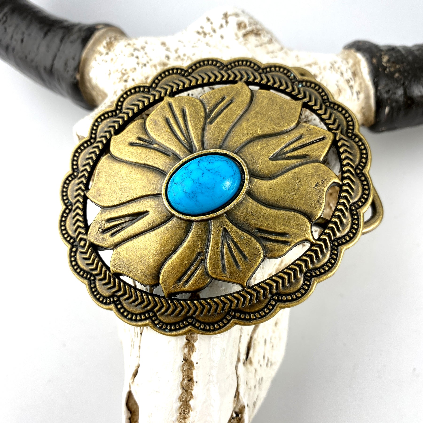 TOPACC Western Turquoise Belts - Turquoise Flower Belt Buckle Copper/Bronze