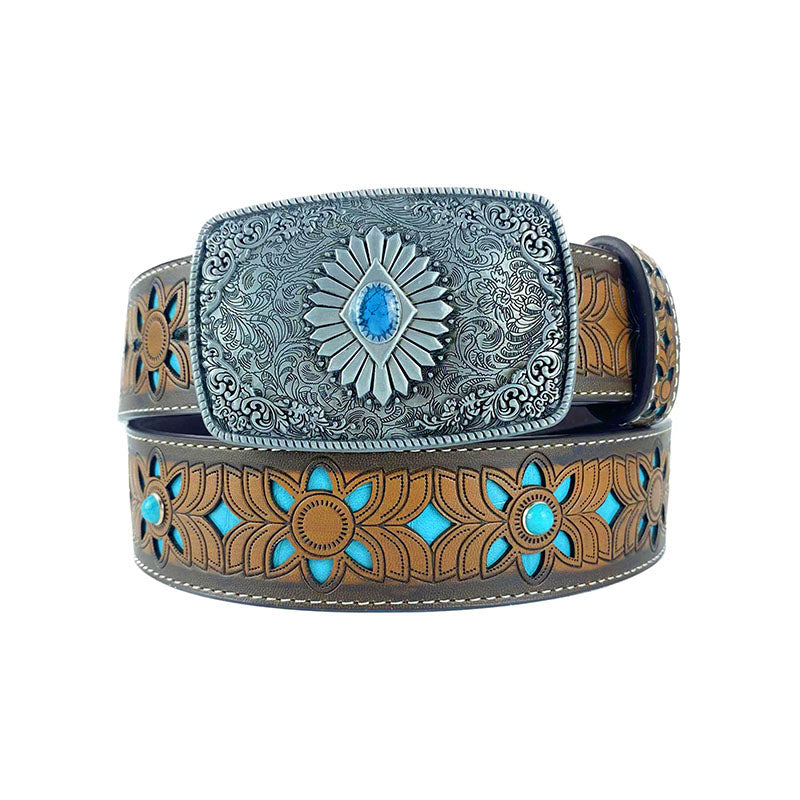 TOPACC Western Turquoise Belts - Square Turquoise Buckle#2 Copper/Bronze