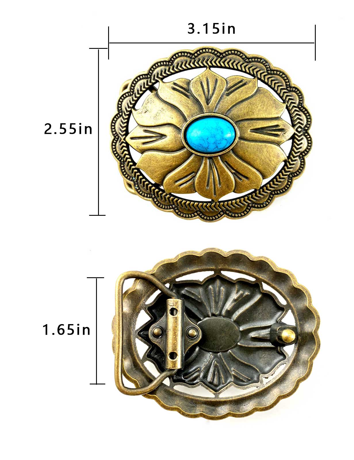 TOPACC Western turquesa padrão de flores Cowboy Cowgirl fivela de cinto cobre/bronze