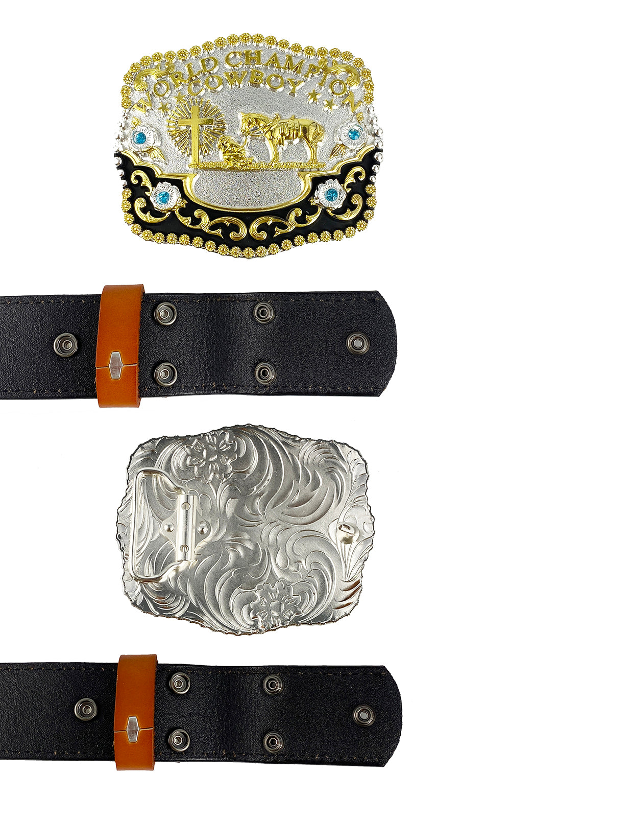 TOPACC Western Genuine Leather Pattern Tooled Belt-3D Cross Horses Prayer 'world champion cowboy' Hebilla