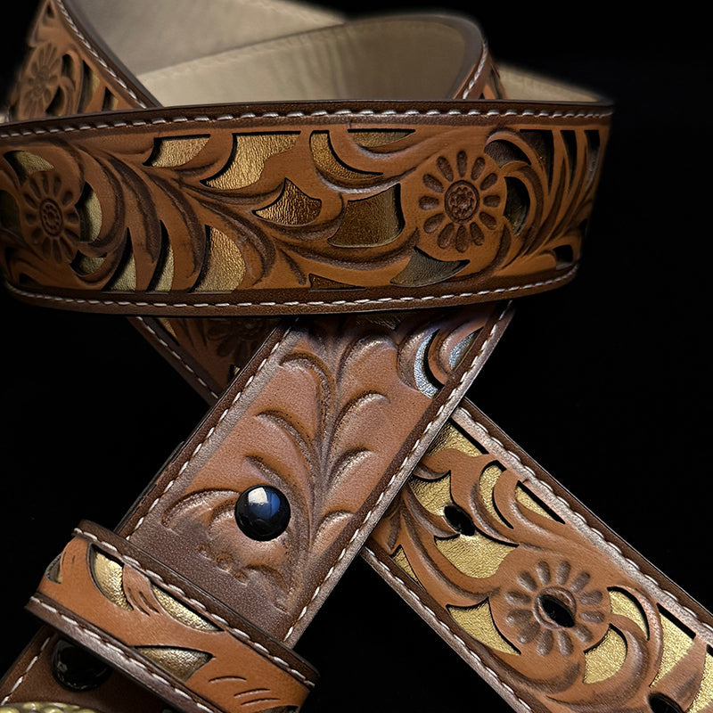 37in-39in TOPACC 50% Off - Brown Embossed Women's Leather Belt