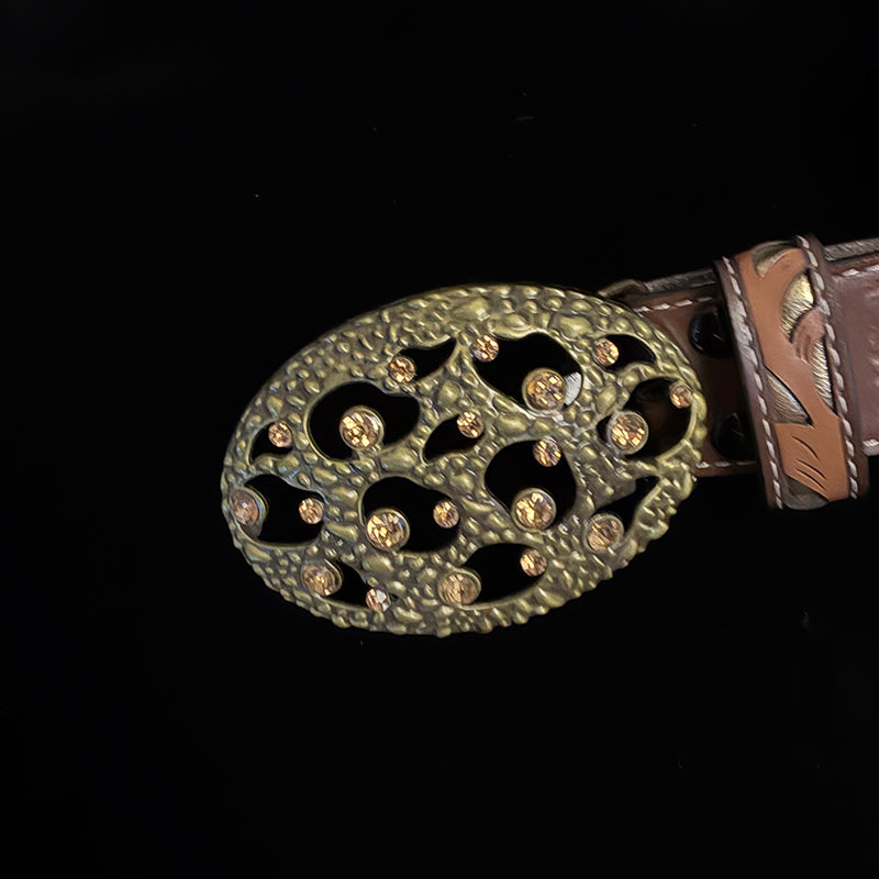 37in-39in TOPACC 50% Off - Brown Embossed Women's Leather Belt