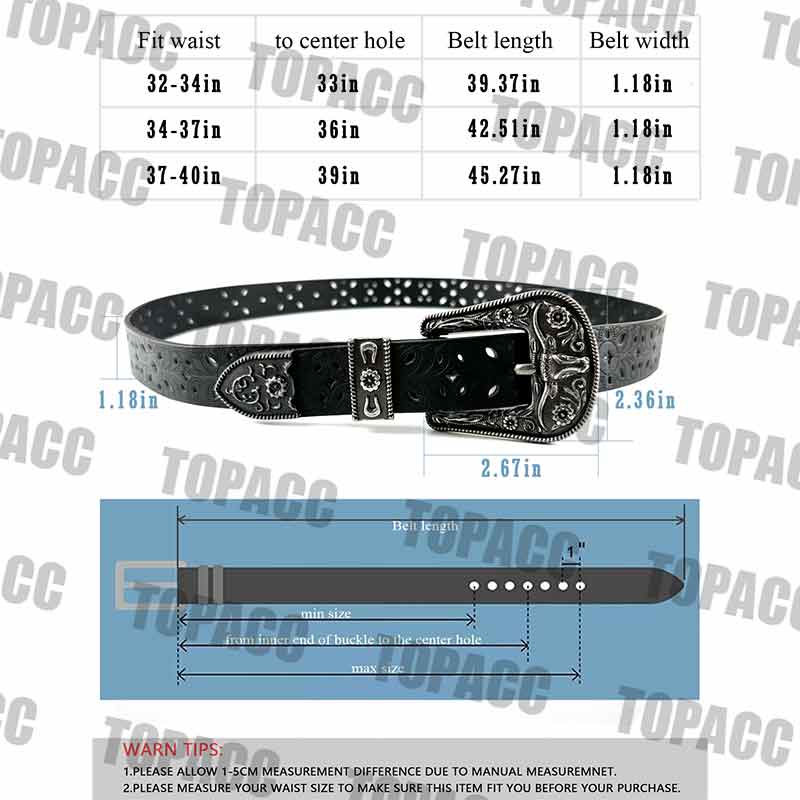TOPACC Western Hollow PU Cinturones de cuero Cowgirl Leather Designer Belts
