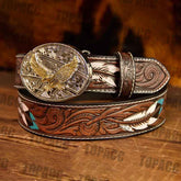 Feather leather belt with two-tone buckle