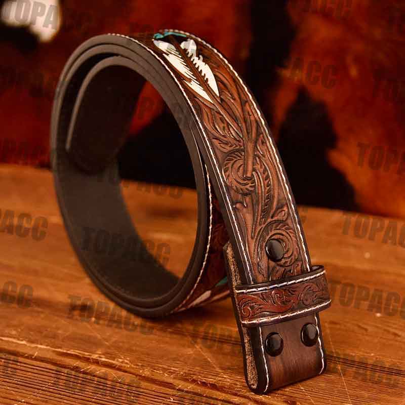 TOPACC Genuine Leather Feather Pattern Belt