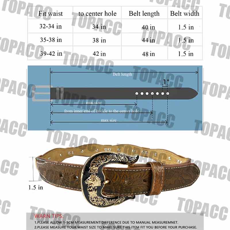 TOPACC Western Belts for Women Cowgirl Concho Buckle Brown Embossed Country  Belt Jeans Pants Dresses at  Women’s Clothing store