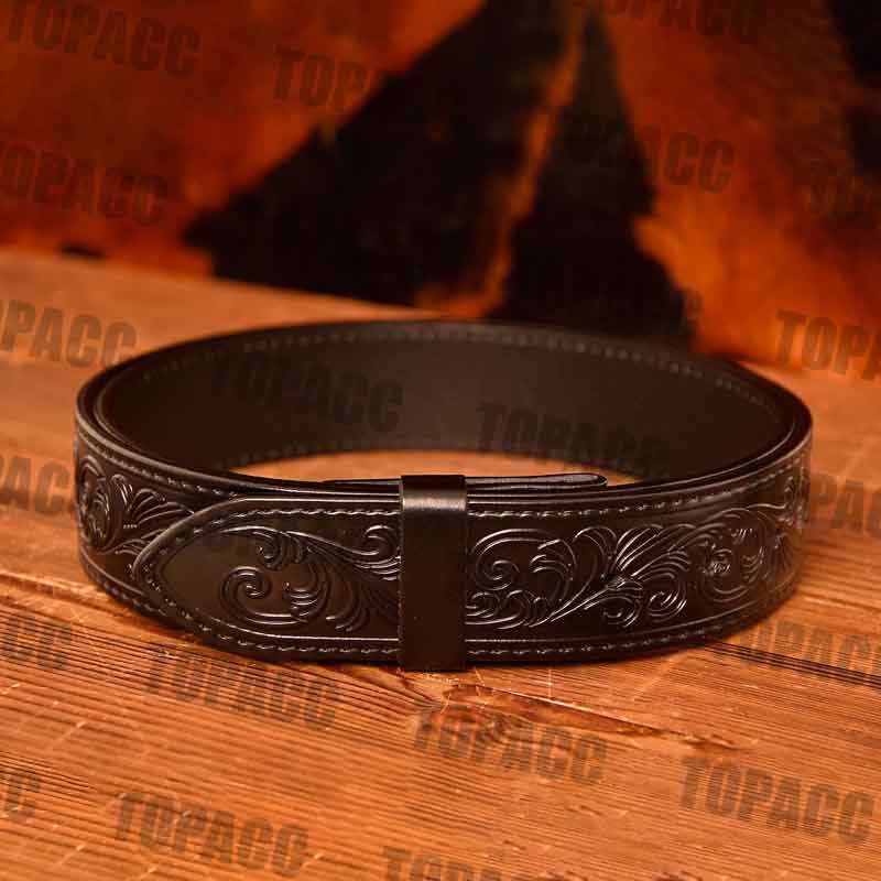 TOPACC Cinturón con estampado de cuero negro genuino occidental