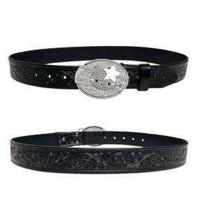 Black Leather Belt with HK Buckle