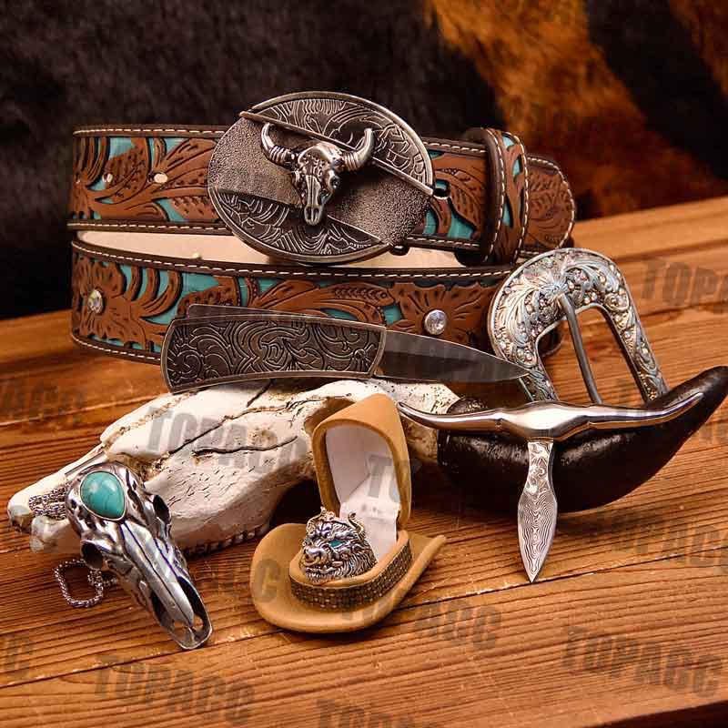 Western Belt and Gold Buckle with Pocket Knife