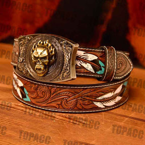 TOPACC Genuine Leather Feather Belt - Square with square buckle