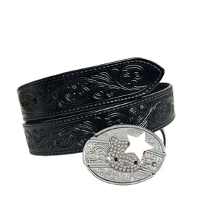 Black Leather Belt with HK Buckle