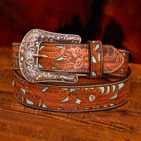 TOPACC Western Turquoise Belts for Women Men Cowgirl Cowboy Country Fashion Belt for Jeans Pants Girls