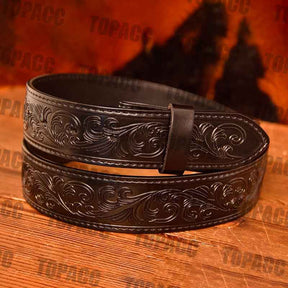 TOPACC Cinturón con estampado de cuero negro genuino occidental