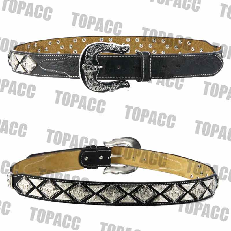 TOPACC Western Super Concho Horse Cross Sword Black Country Belts Genuine  Leather