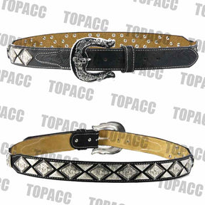 TOPACC Western Super Concho Horse Cross Sword Black Country Belts Genuine Leather