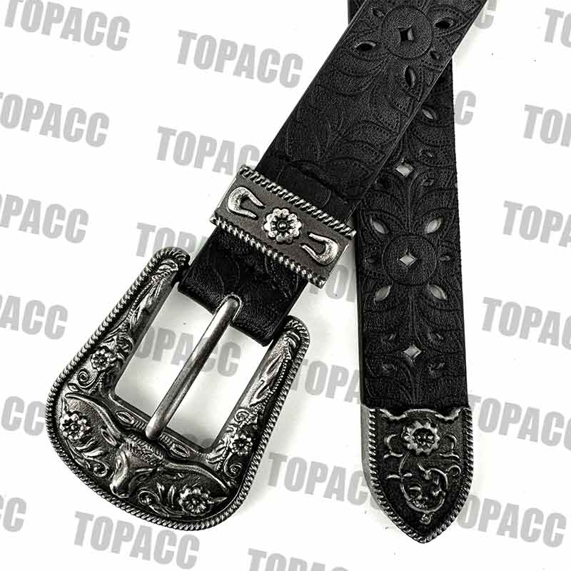 Topacc Western Hollow PU Leather Belts Cowgirl Leather Designer Belts Fit waist:37-40in