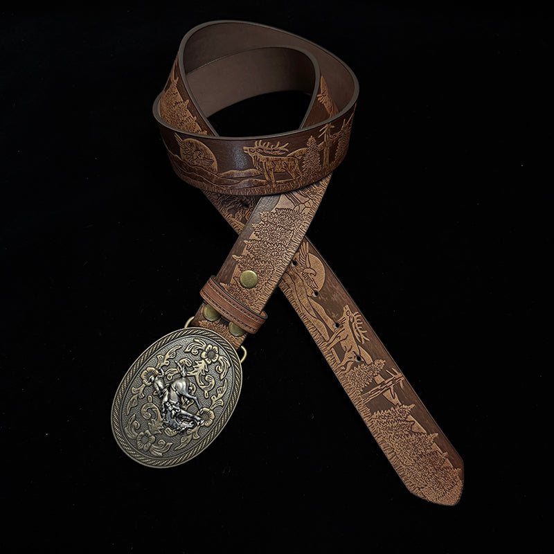 36in-39in-TOPACC 50% Off - Western Cowboy Elk Forest Print Belt