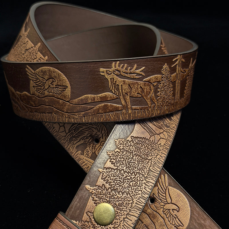 36in-39in-TOPACC 50% Off - Western Cowboy Elk Forest Print Belt