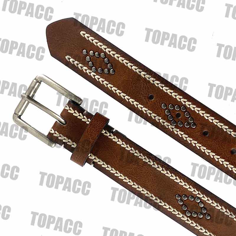 TOPACC Western Brown Simple Rivets Neutral Belt