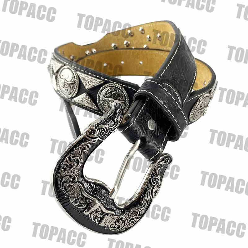 TOPACC Western Super Concho Longhorn Cow Bull Black Country Belts Genuine Leather