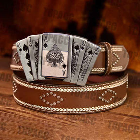 Fivela iluminada para cartas de jogar - Cinto vintage de couro