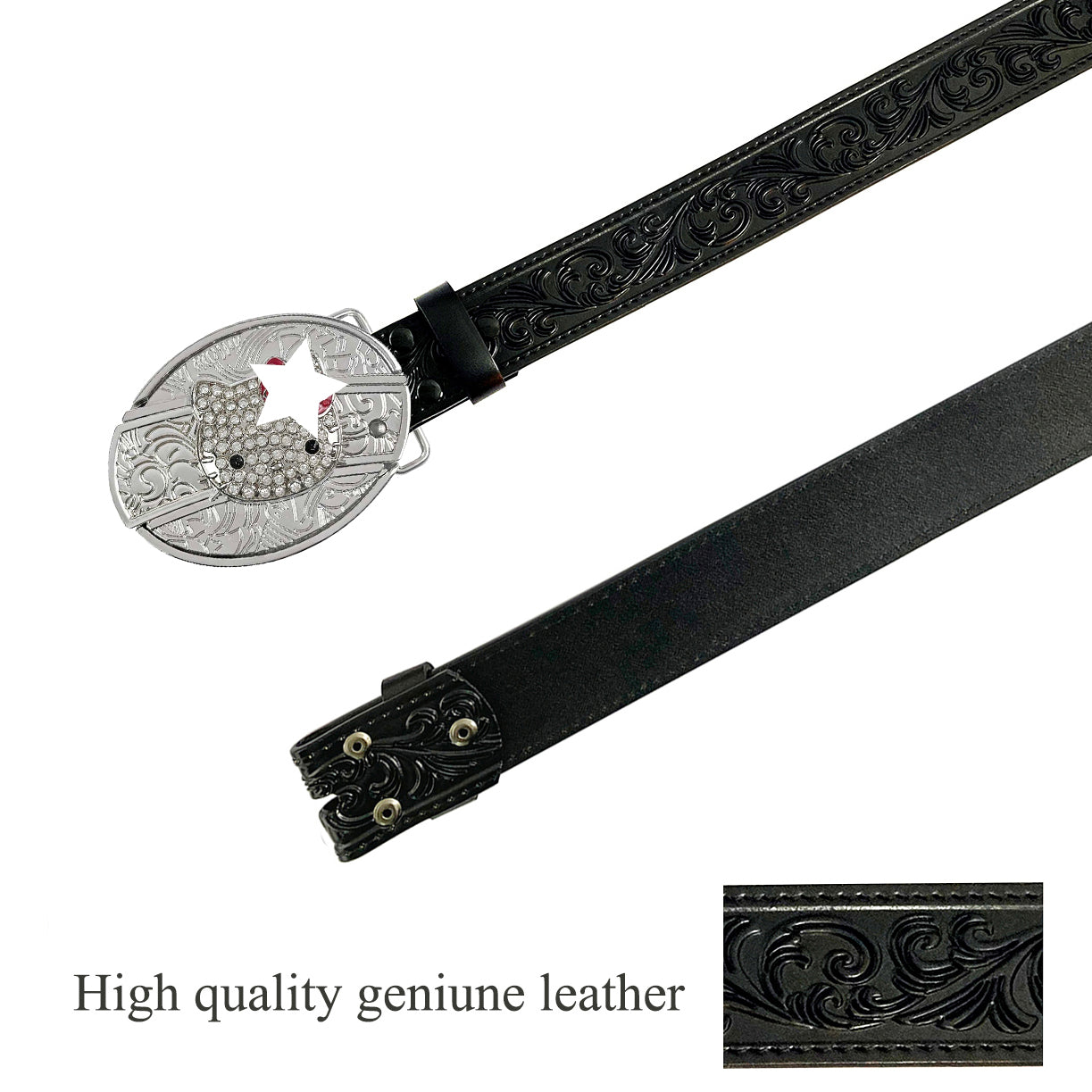 Black Leather Belt with HK Buckle