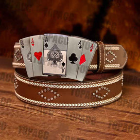 Fivela iluminada para cartas de jogar - Cinto vintage de couro