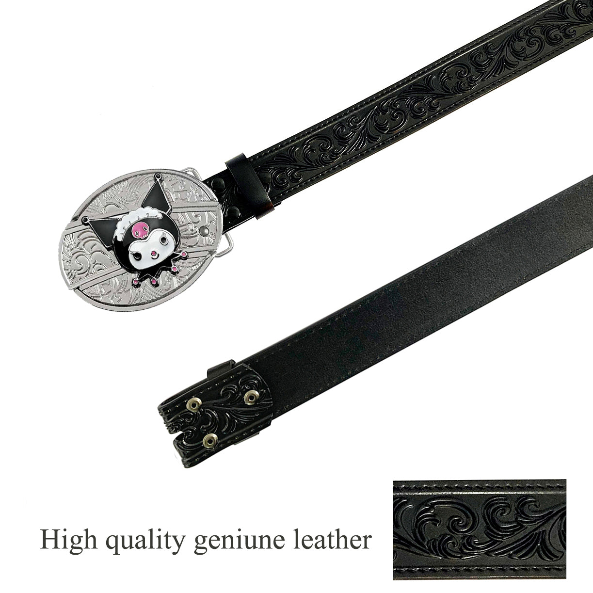 Black Leather Belt with KM Buckle