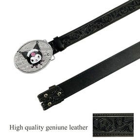 Black Leather Belt with KM Buckle