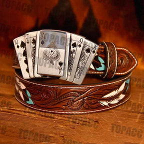 Playing Cards Illuminated Buckle - Feather Belt