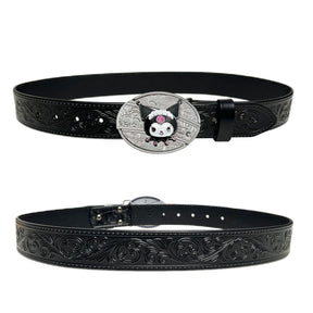 Black Leather Belt with KM Buckle