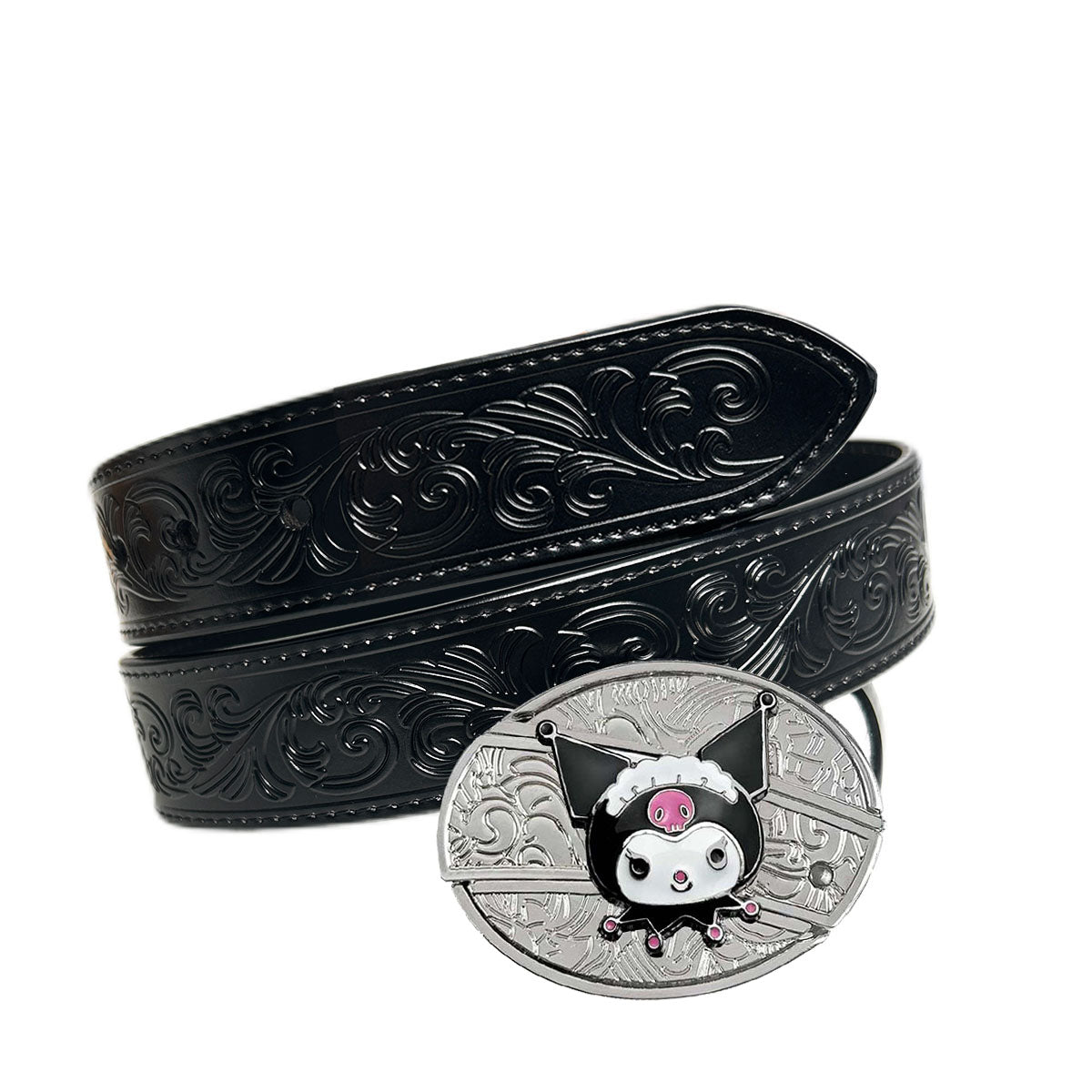 Black Leather Belt with KM Buckle