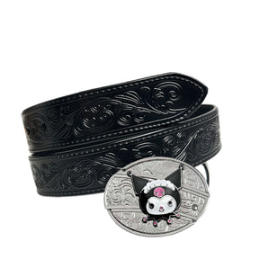 Black Leather Belt with KM Buckle