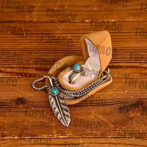 Turquoise Feather Pendant Ring